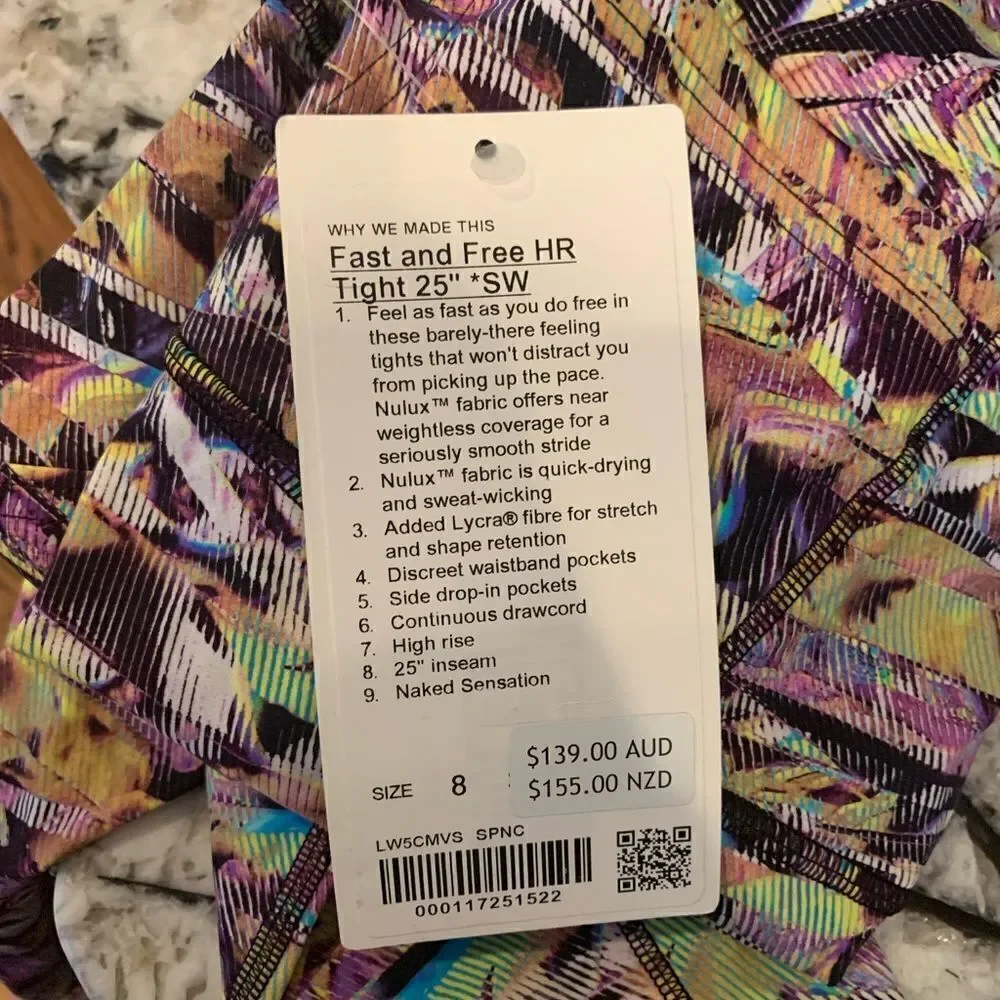 NWT New LULULEMON Sea Wheeze Seawheeze Fast & Free Black Rainbow SPNC 6 or 8